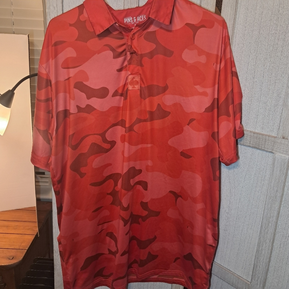 Pins and Aces Xl Folf Polo Red Camo
